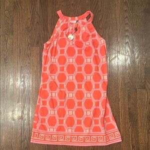 Coral Geometric Midi Dress